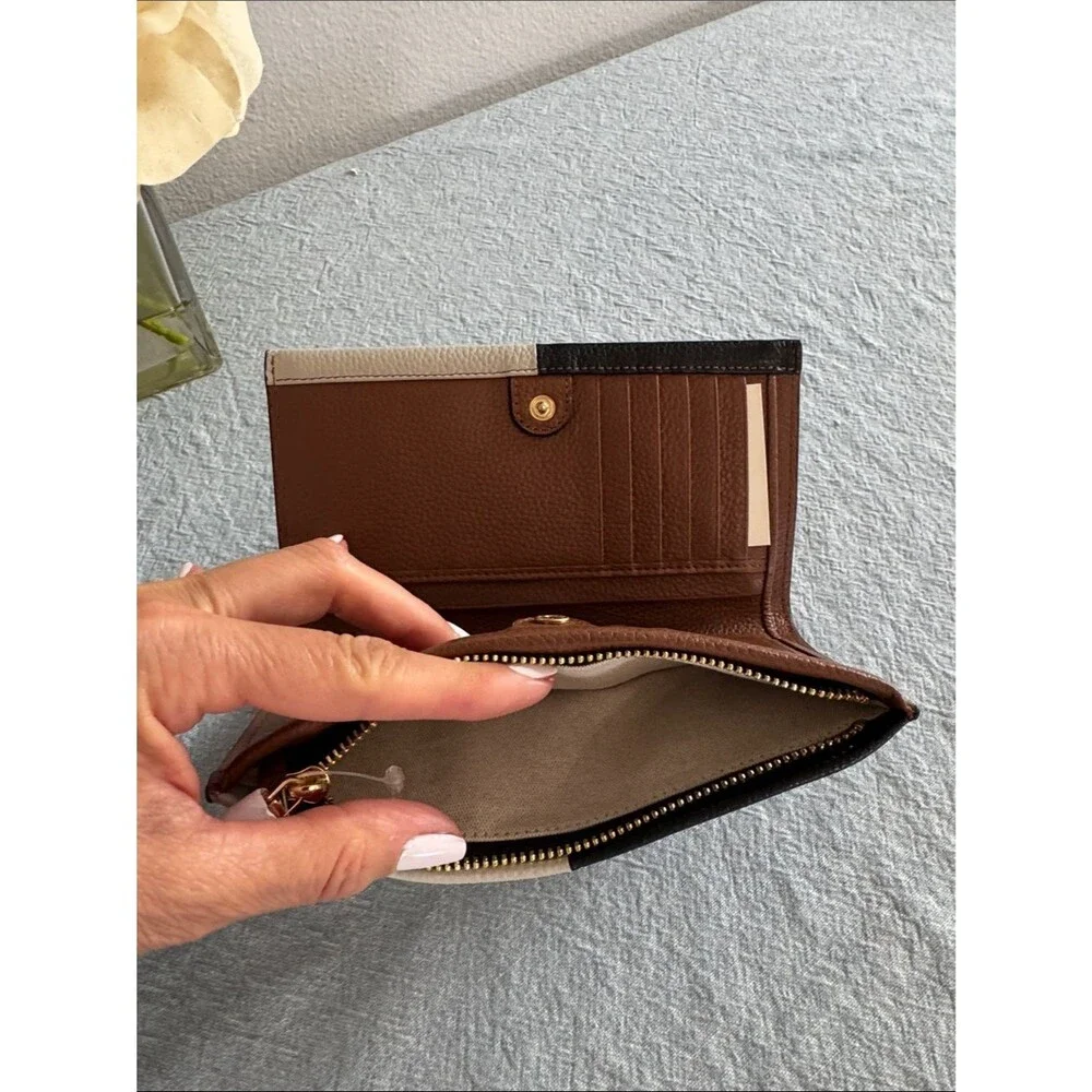 RADLEY LONDON Leather Regents Row Color Block Matinee Wallet Black Beige Brown